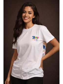 Club York - Women White Cotton Printed T-Shirt