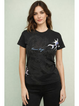 Club York - Womens Black Cotton Printed T-Shirt