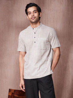 Fabindia - Beige Cotton Dabu Printed Mid Placket Shirt