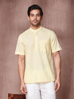Fabindia - Yellow Cotton Solid Mid Placket Shirt