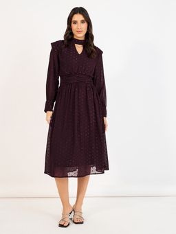 Styli - Burgundy Lurex A Line Midi Dress