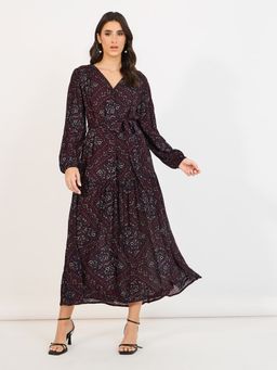 Styli - Multi Colour Floral Print V Neck A Line Maxi Dress with Belt (Set of 2)