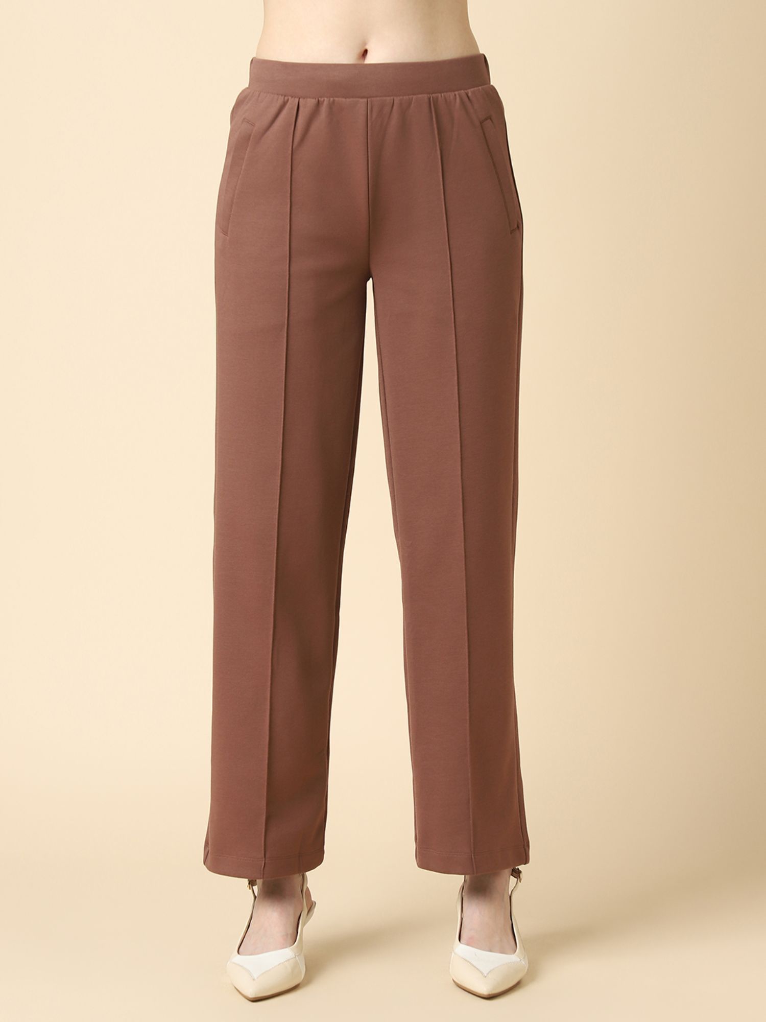 van heusen Women Solid Functional Pocket Wide Leg Pleated Pant-picture-28
