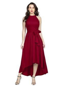 Odette - Maroon Polyester High Low Dress For Women (Set of 2)