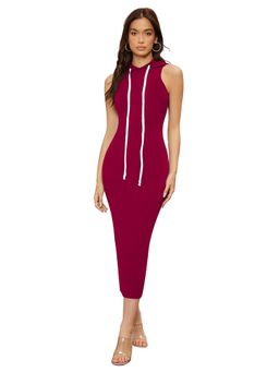 Odette - Maroon Skater Knit Fabric Dress For Women