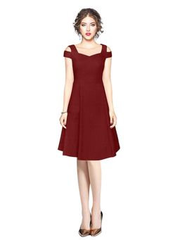 Odette - Maroon Polyester Skater Dress For Women