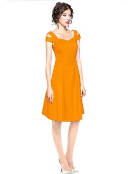 Odette - Yellow Polyester Skater Dress For Women