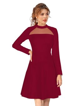 Odette - Maroon Skater Knit Fabric Dress For Women