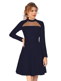 Odette - Navy Blue Skater Knit Fabric Dress For Women