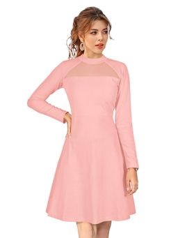 Odette - Peach Skater Knit Fabric Dress For Women