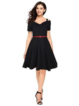 Odette - Black Polyester Skater Dress For Women (Set of 2)