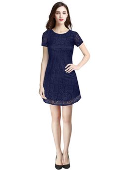 Odette - Blue Skater Knit Fabric Dress For Women
