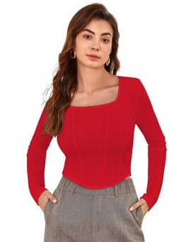 Odette - Red Polyester Solid Crop Top For Women
