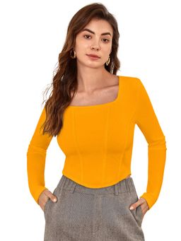 Odette - Yellow Polyester Solid Crop Top For Women