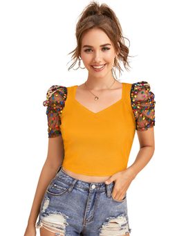 Odette - Yellow Polyester Solid Crop Top For Women