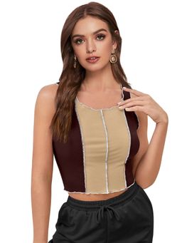 Odette - Brown Polyester Solid Crop Top For Women