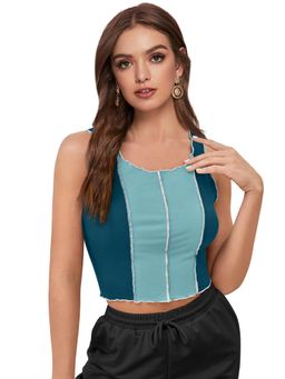 Odette - Teal Polyester Solid Crop Top For Women