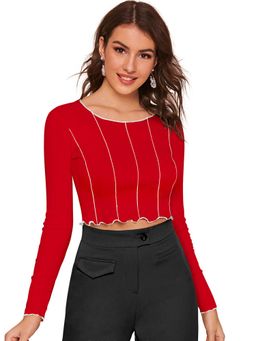 Odette - Red Polyester Striped Crop Top For Women