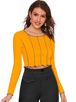 Odette - Yellow Polyester Striped Crop Top For Women