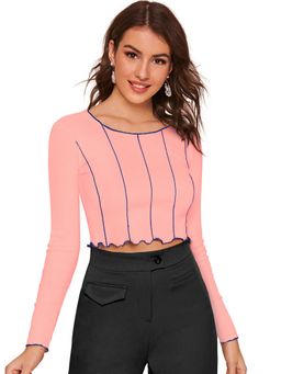 Odette - Peach Polyester Striped Crop Top For Women