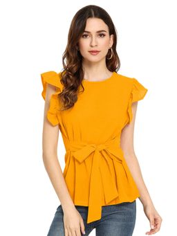 Odette - Yellow Polyester Solid Top For Women