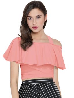 Odette - Peach Polyester Solid Crop Top For Women