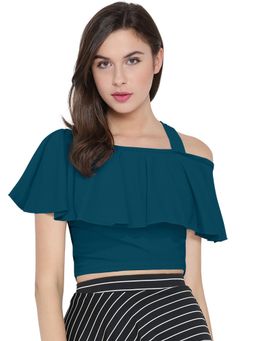 Odette - Teal Polyester Solid Crop Top For Women