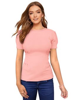 Odette - Peach Polyester Solid Top For Women
