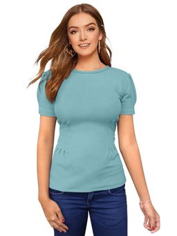 Odette - Light Blue Polyester Solid Top For Women