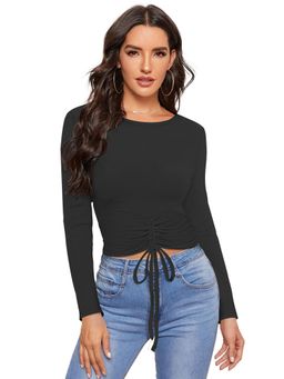 Odette - Black Polyester Solid Top For Women