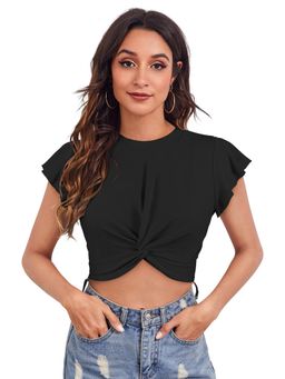 Odette - Black Polyester Solid Crop Top For Women