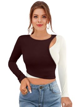 Odette - Brown Polyester Solid Crop Top For Women