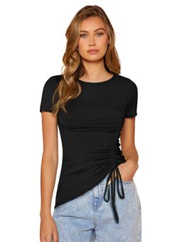 Odette - Black Polyester Solid Top For Women
