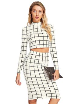 Odette - White Knit Fabric Stitched Co Ord For Women (Set of 2)