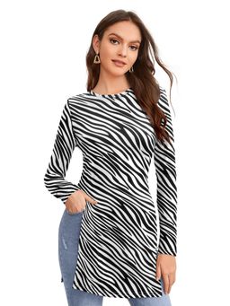 Odette - White Polyester Printed Long Top For Women