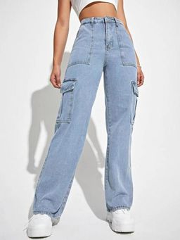 KOTTY - Women Flat Front Scorpion Grass Blue Straight Jeans