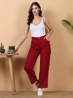 KOTTY - Women Solid Falu Red Modern Jeans
