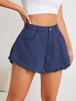 KOTTY - Womens Solid Skipper Blue Casual Shorts