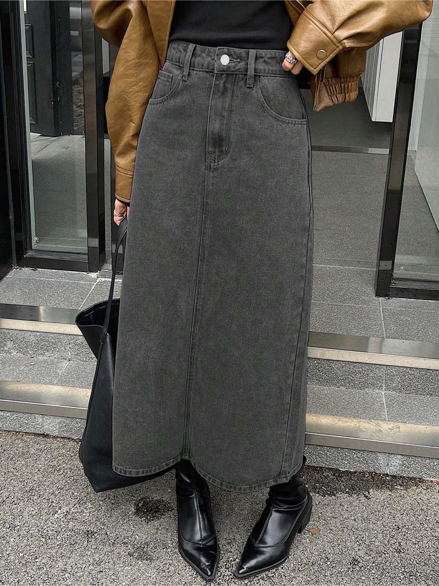 kotty Women Solid Carbon Grey Maxi Skirt-picture-30