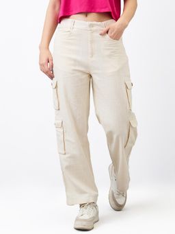Spykar - Cream High Rise Loose Fit Cargo