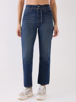 Spykar - Blue High Rise Straight Fit Casual Jeans with Belt