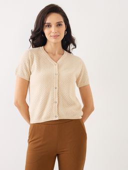 Spykar - Slim Fit Casual Beige Cardigan