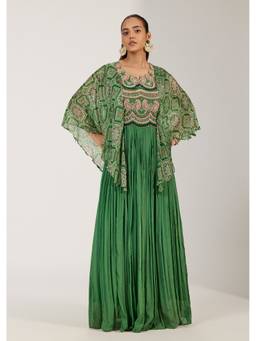 KALKI FASHION - Women Green Embroidered Silk Blend Gown