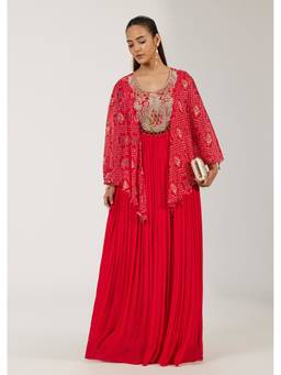 KALKI FASHION - Women Red Embroidered Silk Blend Gown