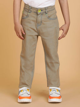 Tales & Stories - Boys Khaki Tint Lycra Slim Fit Jeans With 4 Pockets