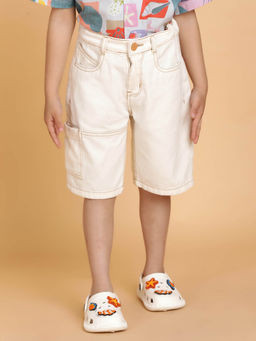 Tales & Stories - Boys White Solid Cotton Bermuda Shorts With 5 Pockets