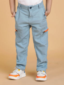 Tales & Stories - Boys Sky Blue Washed Lycra Tapered Fit Trouser With 6 Pockets
