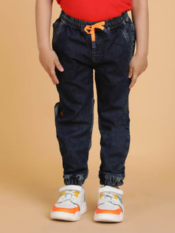 Tales & Stories - Boys Dark Blue Solid Lycra Slim Fit Joggers With 4 Pockets