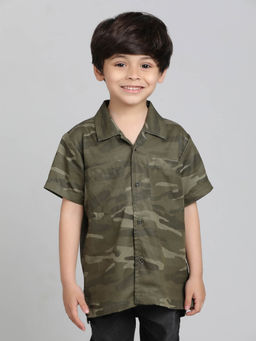 Tales & Stories - Boys Olive Camouflage Print-Shirt