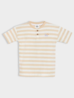 Mi Arcus - Beige Cotton Round Neck Stripes T-Shirt For Kids